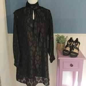 Black sequin peekaboo collared dress